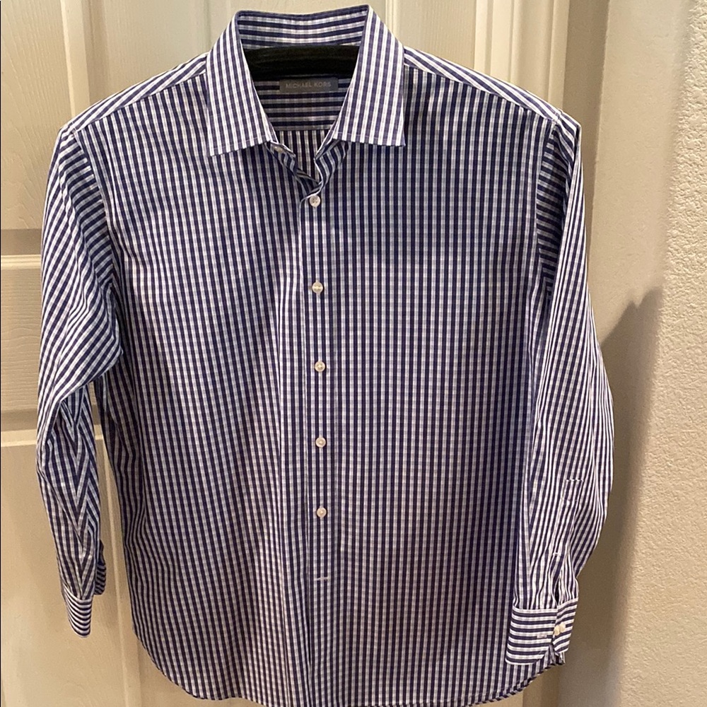 Michael Kors Blue and White Casual Button Down Shirt